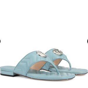 NWT Gucci Light Blue leather Sandals with Silver GG Details US 8, 9